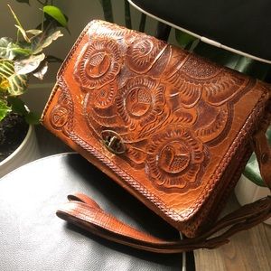 Hand Tooled Mexican Leather Oversize Clutch